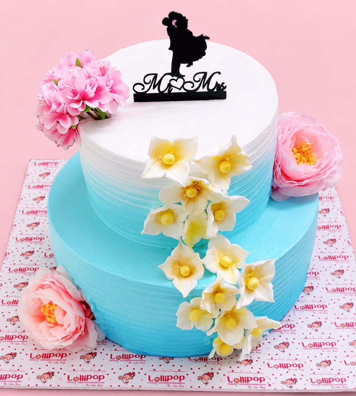 Cascading Orchid Blue Ombre Wedding Cake